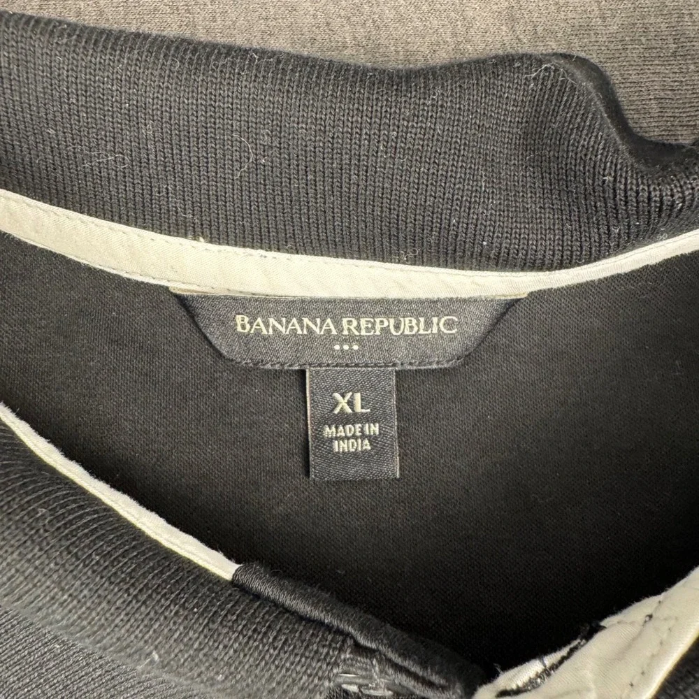 Banana Republic Mens‎ XL Black Polo Shirt Short Sleeve Cotton Piping Pocket
